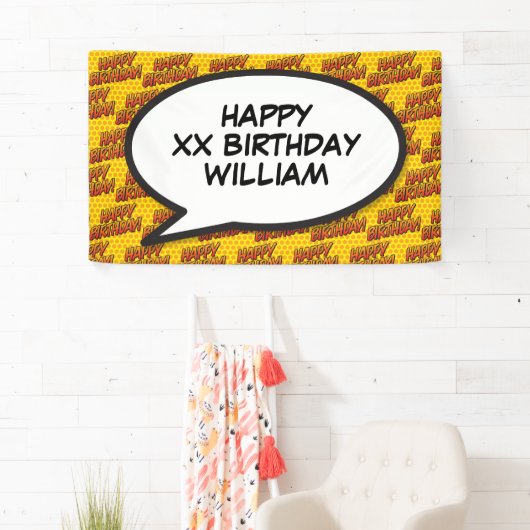 ハッピーバースデー音声バブル漫画帳 横断幕 (インサイチュ)