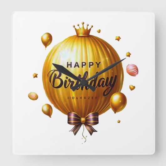 ハッピーバースデー願 スクエア壁時計 (正面)