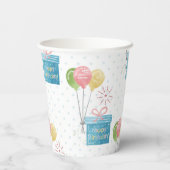 ハッピーバースデー風船とギフトボックス 紙コップ (裏面)