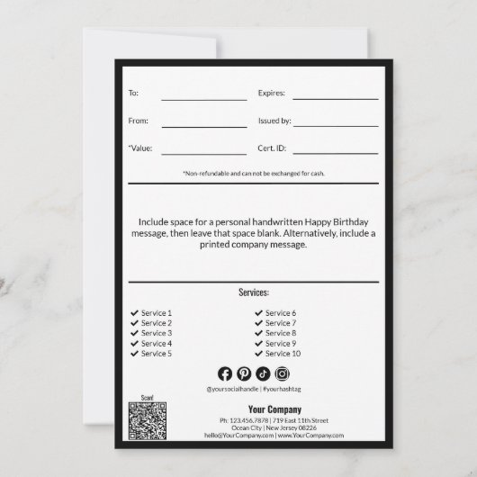ハッピーバースデー風船ギフト券 (裏面)