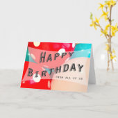 ハッピーバースデー風船ブルーピンクレッドコワーカー カード (黄色い花)