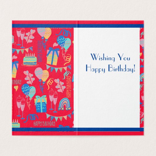ハッピーバースデー風船、ストリーマー及びケーキカード (内部フラット)