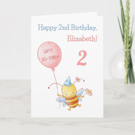 ハッピーバースデー飛んでいるかわいいビーと風船 カード