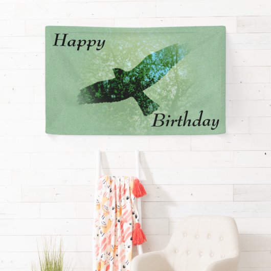 ハッピーバースデー飛んでいるブラッククロウツリーズグリーン 横断幕 (インサイチュ)