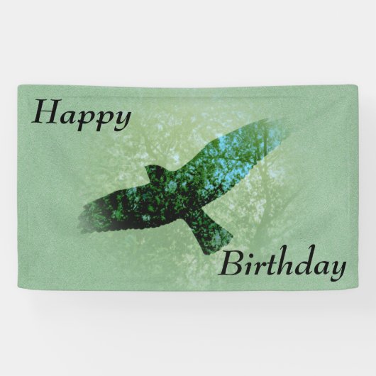 ハッピーバースデー飛んでいるブラッククロウツリーズグリーン 横断幕 (横)