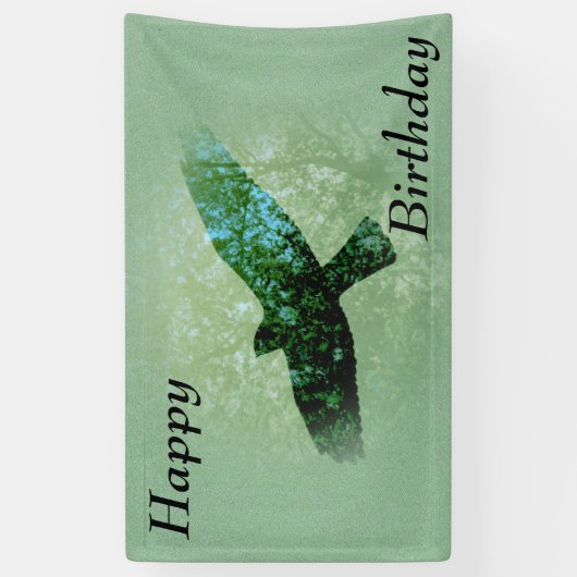 ハッピーバースデー飛んでいるブラッククロウツリーズグリーン 横断幕 (縦)