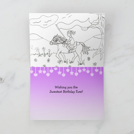 ハッピーバースデー馬と内側の着色ページ シーズンカード (内部)