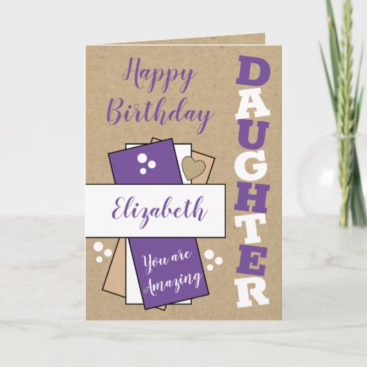 ハッピーバースデー驚くべき娘パープルラスチック カード (正面)