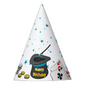 ハッピーバースデー魔法ショー白黒ブルーキッズ パーティーハット (正面)