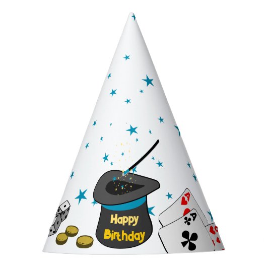 ハッピーバースデー魔法ショー白黒ブルーキッズ パーティーハット (正面)