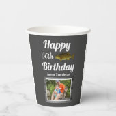 ハッピーバースデー魚釣りフォトネームメンズファザー 紙コップ (裏面)