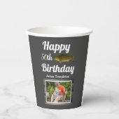 ハッピーバースデー魚釣りフォトネームメンズファザー 紙コップ (正面)