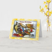 ハッピーバースデー魚釣り仕掛 カード (黄色い花)