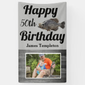 ハッピーバースデー魚釣り写真名父クラッピー 横断幕 (縦)