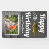 ハッピーバースデー魚釣り写真名父メンズ 横断幕 (横)