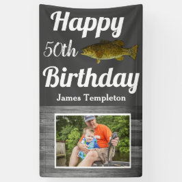 ハッピーバースデー魚釣り写真名父メンズ 横断幕