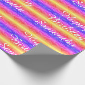 ハッピーバースデー鮮やかなピンクブルーイエローストライプズ ラッピングペーパー (角)