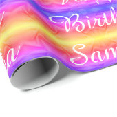 ハッピーバースデー鮮やかなピンクブルーイエローストライプズ ラッピングペーパー (ロールコーナー)