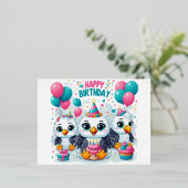 ハッピーバースデー鳥 箔シーズンポストカード (立ち正面)