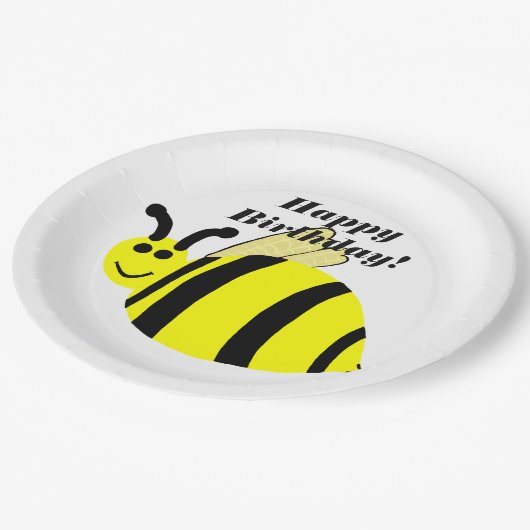ハッピーバースデー黄のまわりに ペーパープレート (アングル)