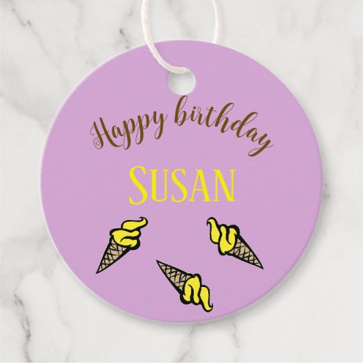 ハッピーバースデー黄色のアイスクリームを紫に フェイバータグ (正面)