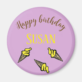 ハッピーバースデー黄色のアイスクリームを紫に マグネット