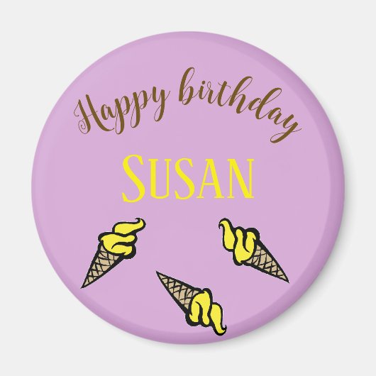 ハッピーバースデー黄色のアイスクリームを紫に マグネット (正面)