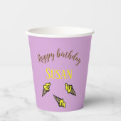 ハッピーバースデー黄色のアイスクリームを紫に 紙コップ (正面)