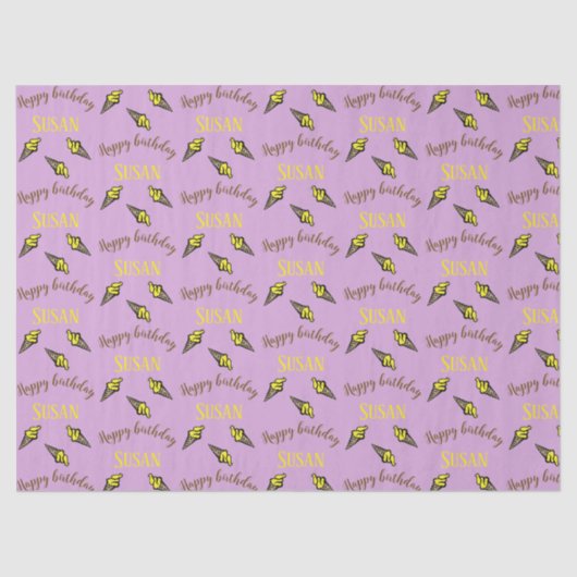 ハッピーバースデー黄色のアイスクリームを紫に 薄葉紙 (正面)