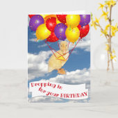 ハッピーバースデー黄色のアヒルカラフルクバルーン カード (黄色い花)