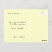 ハッピーバースデー黄色のチューリップ花 ポストカード (裏面)