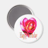 ハッピーバースデー黄色の赤いバラハート マグネット (正面/裏面)