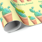 ハッピーバースデー黄色の開花鉢状サボテン ラッピングペーパー (ロールコーナー)