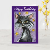 ハッピーバースデー黒猫グリーティングカード カード (黄色い花)