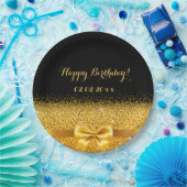 ハッピーバースデー黒金ゴールド エレガント ペーパープレート (パーティー)