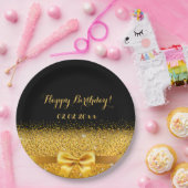 ハッピーバースデー黒金ゴールド エレガント ペーパープレート (パーティー)