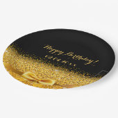 ハッピーバースデー黒金ゴールド エレガント ペーパープレート (アングル)