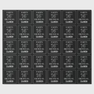 ハッピーバースデー16歳! オーダーメイドネーム入りアールデコスタイル ラッピングペーパー