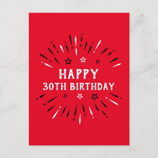 ハッピーバースデー30歳 花火 赤 黒 白 ポストカード (正面)