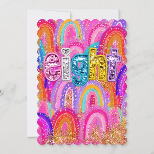 ハッピーバースデー8歳 虹色スパンコール サンキューカード (正面)