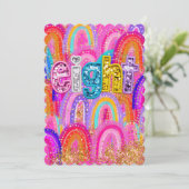 ハッピーバースデー8歳 虹色スパンコール サンキューカード (スタンド正面)