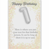 ハッピーバースデー1歳ステッカー シール (正面)