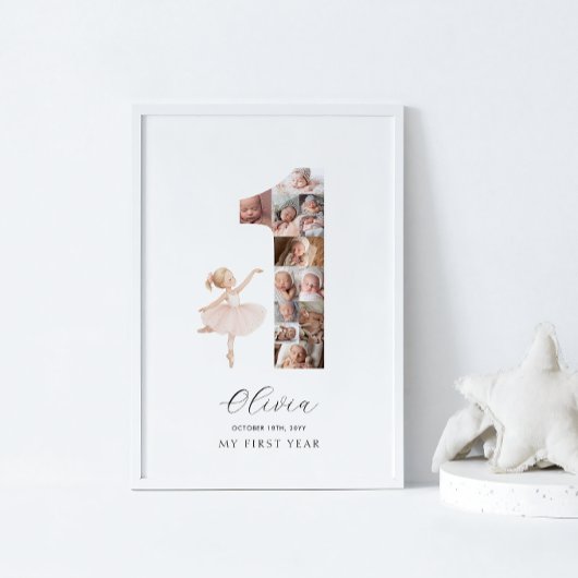 ハッピーバースデー1歳バレリーナ フォトコラージュ ポスター