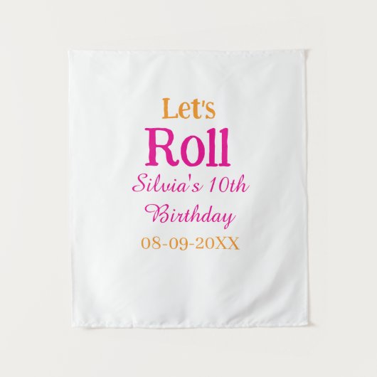 ハッピーバースデー10歳 お名前 レトロピンク タペストリー (正面)