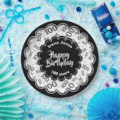 ハッピーバースデー100番目の白黒の数字パターン ペーパープレート (パーティー)