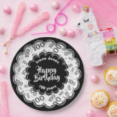 ハッピーバースデー100番目の白黒の数字パターン ペーパープレート (パーティー)