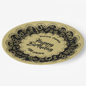 ハッピーバースデー100番目の金ゴールドと黒の番号パターン ペーパープレート (アングル)