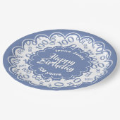 ハッピーバースデー100番目の青/白の番号パターン ペーパープレート (アングル)