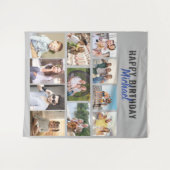 ハッピーバースデー11フォトコラージュパーソナライズされた タペストリー (正面(横))