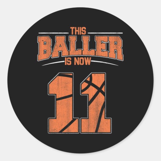 ハッピーバースデー11th 11歳バスケットボールボーイズEl ラウンドシール (正面)